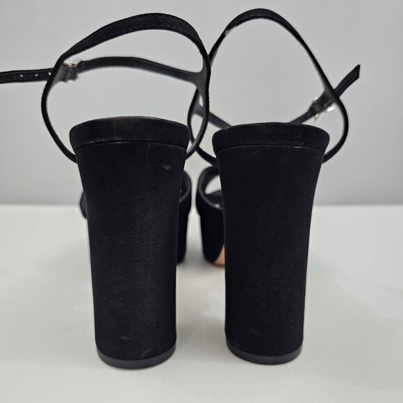 Schutz Keefa Platform Block Heel Womens 10 Black Nubuck Strappy Sandal Evening - Picture 9 of 13